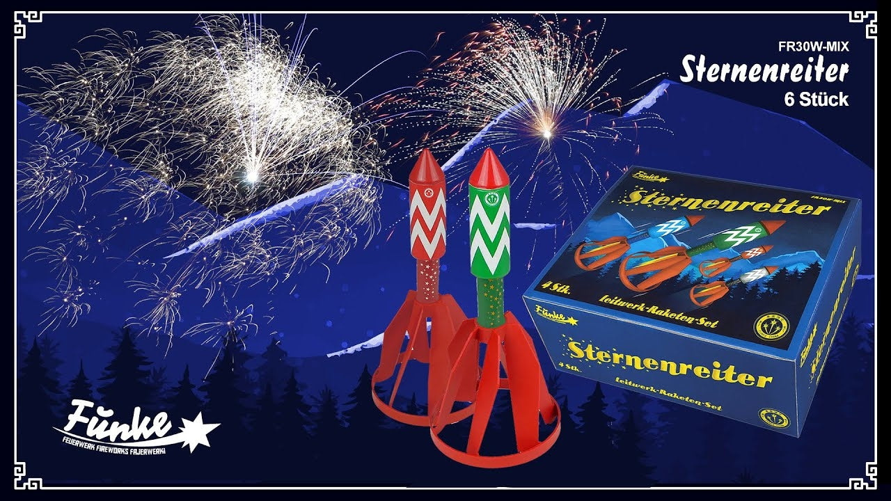 Sternenreiter Leitwerkraketen, 4er, NEM 32 g pro Rakete - Lichtenrader Feuerwerkverkauf