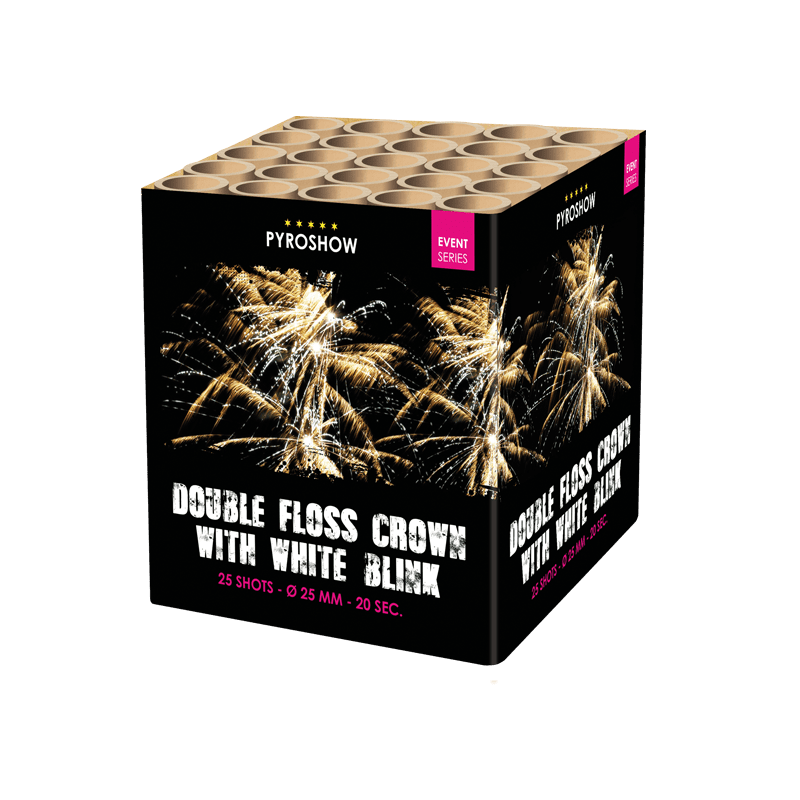 Pyroshow 2680 Cake - Double floss crown with white blink - Lichtenrader Feuerwerkverkauf