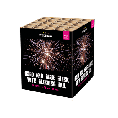 Pyroshow 2670 Cake - Gold & blue blink with Blue blinking tail - Lichtenrader Feuerwerkverkauf