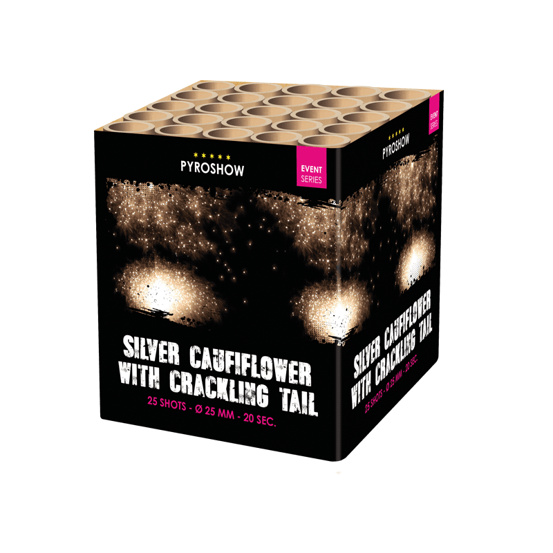 Pyroshow 2690 Cake - Silver cauliflower with crackling tail & mine - Lichtenrader Feuerwerkverkauf